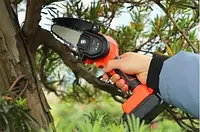 Мини пила Mini Electric Chain Saw в чемодане для обрезки деревьев и распила дров 24V Оранжевая