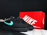 Чоловічі кросівки Nike Air Force 1 Low Tiffany & Co замшеві стильні молодіжні чорні бірюзові, фото 3
