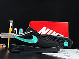 Чоловічі кросівки Nike Air Force 1 Low Tiffany & Co замшеві стильні молодіжні чорні бірюзові, фото 4
