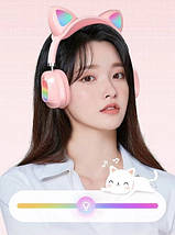 Дитячі бездротові Bluetooth навушники CAT EAR RGB STN06 накладні з котячими вушками мікрофоном Рожевий, фото 4
