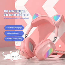 Дитячі бездротові Bluetooth навушники CAT EAR RGB STN06 накладні з котячими вушками мікрофоном Рожевий, фото 3