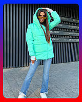 Женская зимняя куртка пуховик удлиненная Зефирка с капюшоном на силиконе теплая силикон 250