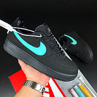 Женские кроссовки Nike Air Force 1 Low Tiffany & Co замшевые стильные молодежные черные бирюзовые