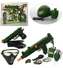 Набір військового M015A автомат-тріскачка, пістолет,звук, каска, бат (таб), маска ТМ КИТАЙ