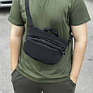 Стильна містка нагрудна сумка через плече Frog чорна тканинна на 3 відділень нейлон soft shell, фото 3