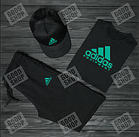 Летний мужской комплект кепка шорты футболка (Адидас) Adidas, хлопок