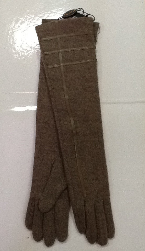 Перчатки женские высокие из валяной шерсти c элементами из кожи цвет кашемир