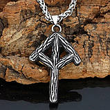 Срібний Амулет "Альгіз-Тейваз" хрест вікінгів, фото 2