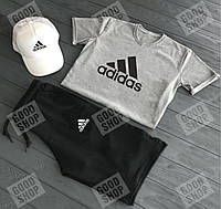 Набор тройка шорты футболка и кепка мужской (Адидас) Adidas, материал хлопок S