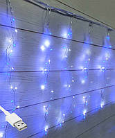 Светодиодная гирлянда штора-роса "Фейерверк", 3x0,6м, 200 LED, от USB, 8 режимов Сине-белый