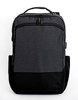 Серый с черным мужской повседневный рюкзак тканевый водонепроницаемый с выходом под USB 684702