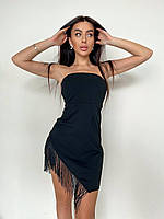 Праздничное женское платье мини с бахромой (черное, молочное) 42-44, 44-46 размеры
