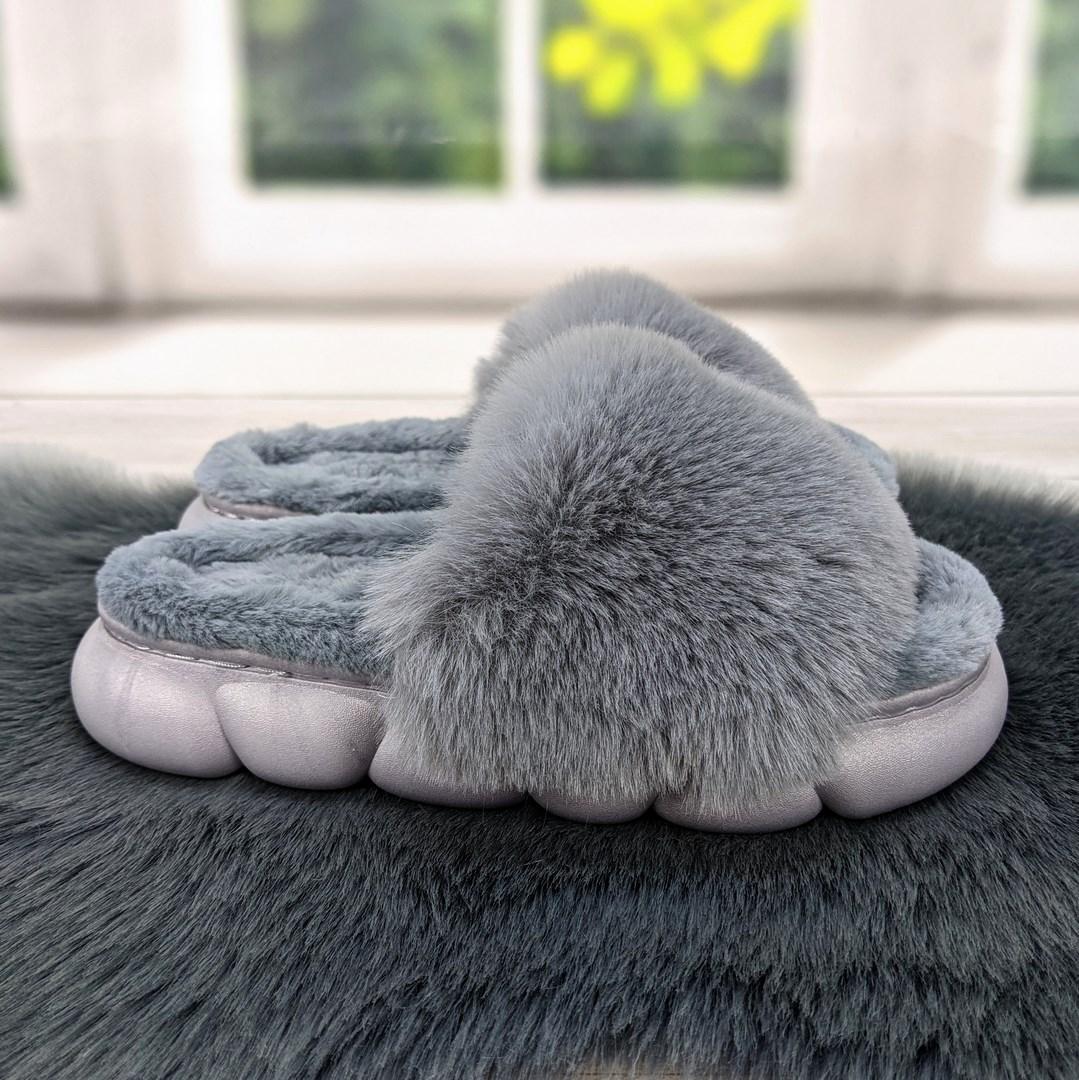 Капці хутряні жіночі сірі на платформі Fangre 4184-2