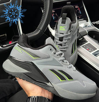 Чоловічі кросівки зимові Reebok Nano X2 Light Gray теплі на флісі осінь-зима (сірі). Живе фото. Зимові черевики