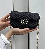 Женская сумка Gucci Marmont Mini Black Gold эко кожа мини сумка Гуччи на цепочке на одно отделение