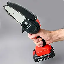 Міні пила Mini Electric Chain Saw у валізі для обрізання дерев та розпилу дров 24V Червона YU227