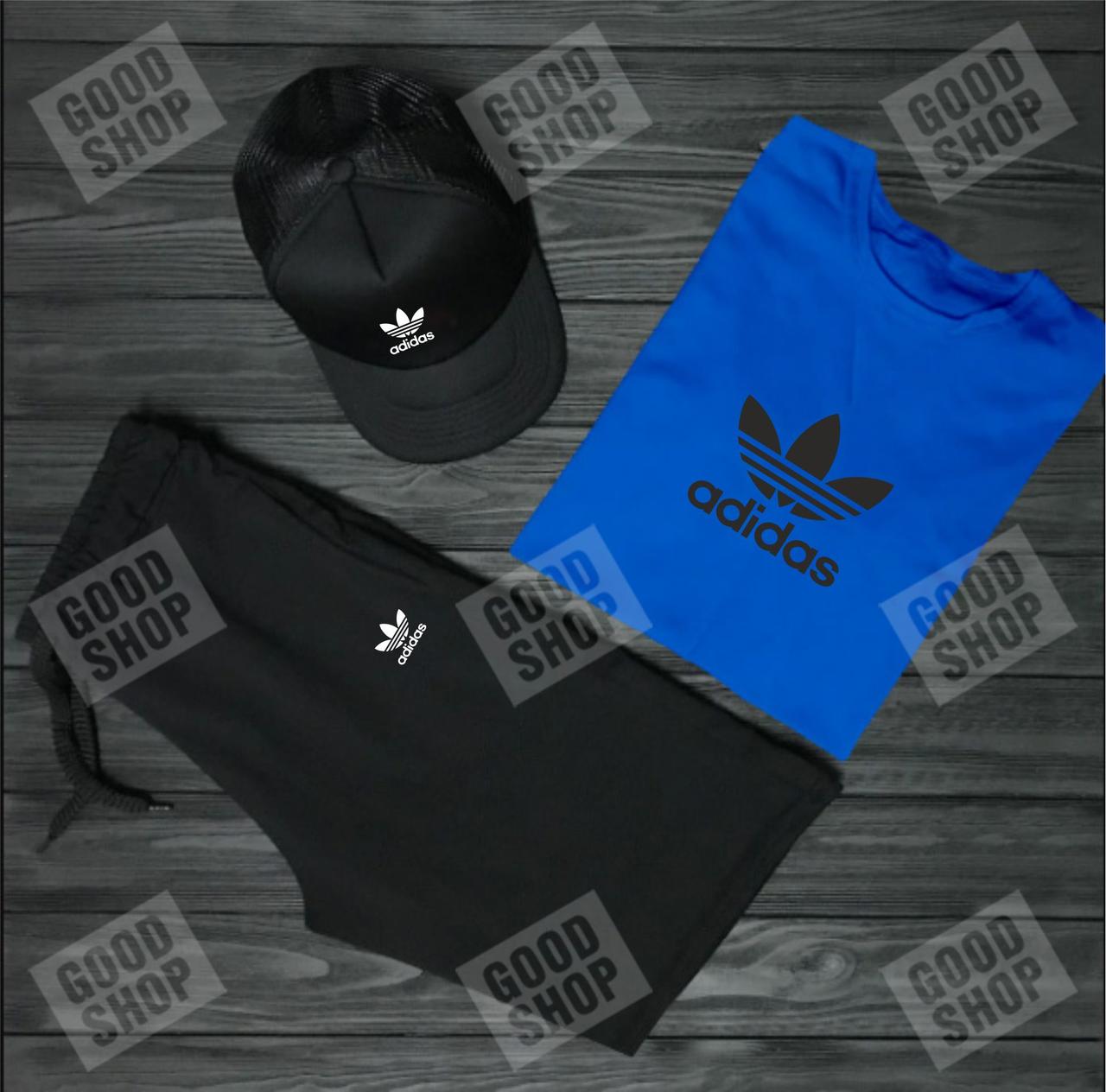 Комплект 3 в 1 шорти футболка та кепка чоловічий (Адідас) Adidas, високої якості