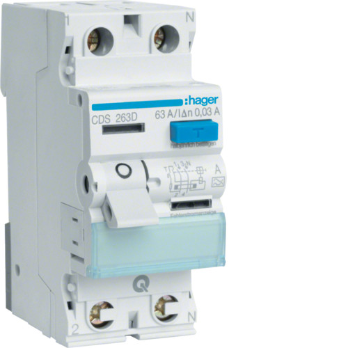 Диференціальне реле (ПЗВ) QC 2P 63A 30mA тип A CDS263D Hager