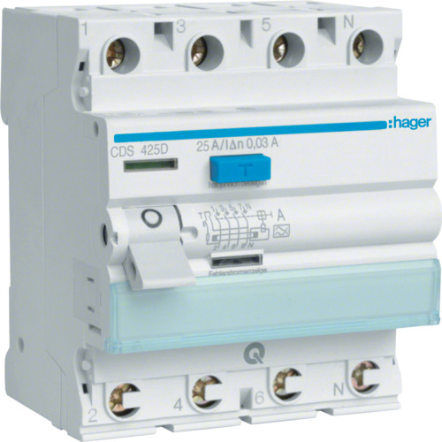 Диференціальне реле (ПЗВ) QC 4P 25A 30mA тип A CDS425D Hager