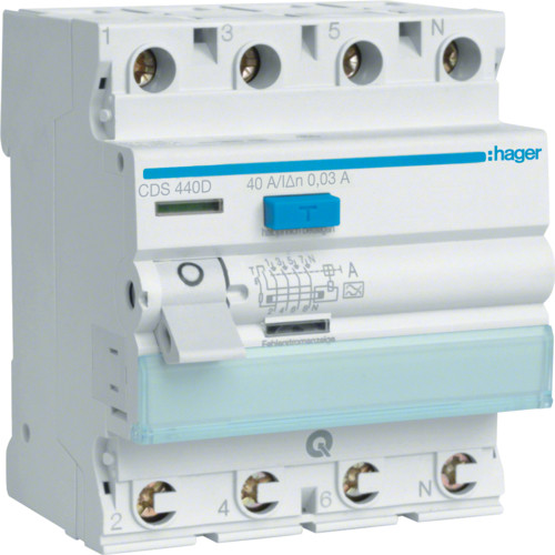 Диференціальне реле (ПЗВ) QC 4P 40A 30mA тип A CDS440D Hager