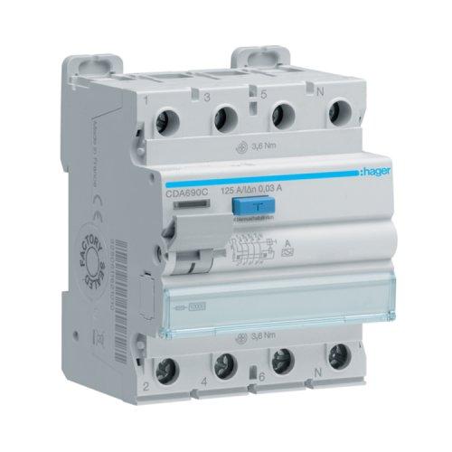 Диференціальне реле (ПЗВ) CDA690C 4P 10kA 125A 30mA тип A Hager
