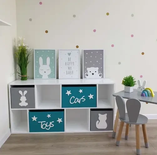 Стелаж дитячий на 8 комірок, 4 ящики, на напрямних ЛДСП DS-107, фото 1