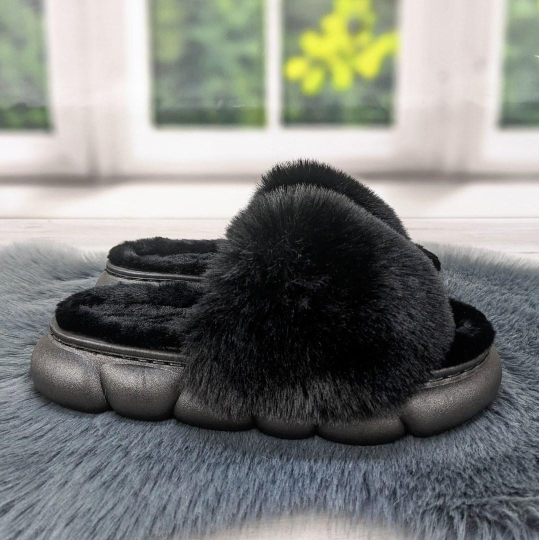 Капці хутряні жіночі чорні на платформі Fangre 4184-2, фото 1