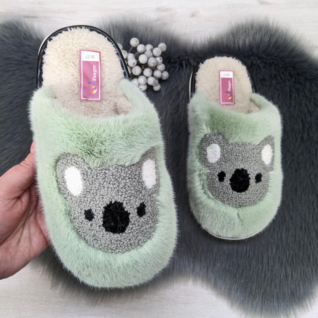 Тапочки жіночі домашні хутряні з коалою м'ятні 4350, фото 1