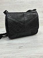 Женская сумка черная натуральная тисненая кожа 104025