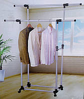 Вішалка-стійка для одягу підлогова подвійна вішалка пересувна з перекладинами 90-160 см на 60 кг