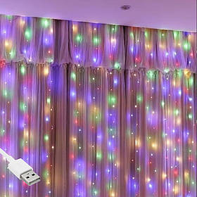 Гірлянда штора "Роса", 3x1м, 200 LED, від USB, 10 ниток, 8 режимів