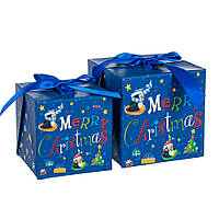 Набір новорічних подарункових коробок "Веселих свят" 2 шт. (15х15х15 см)