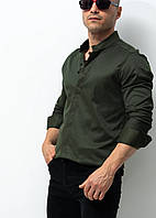 Стильная темно зеленая мужская рубашка с длинным рукавом, фабричная Турция