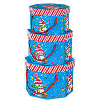 Набір новорічних подарункових коробок "Сніговик із подарунками" набір із 3 шт. (22х22х16 см)