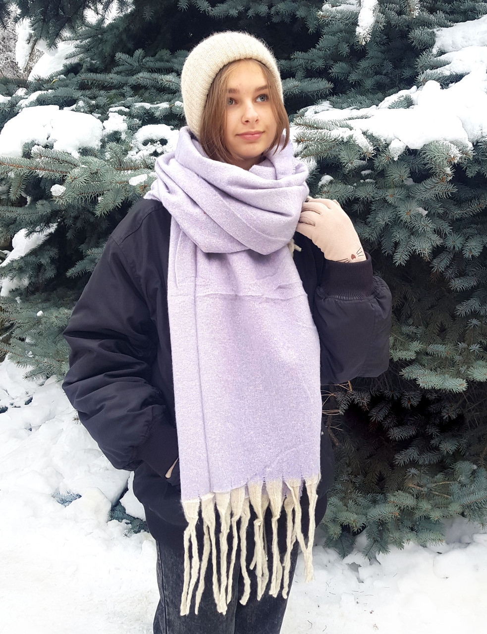 Шарф об'ємний теплий зимовий Дредда Лапша лаванда, фото 1