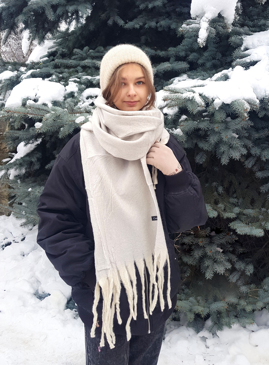 Шарф об'ємний теплий зимовий Дредда Лапша сірий світлий, фото 1