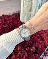 Жіночі срібні стильні годинники на металевому ремінці Ролекс