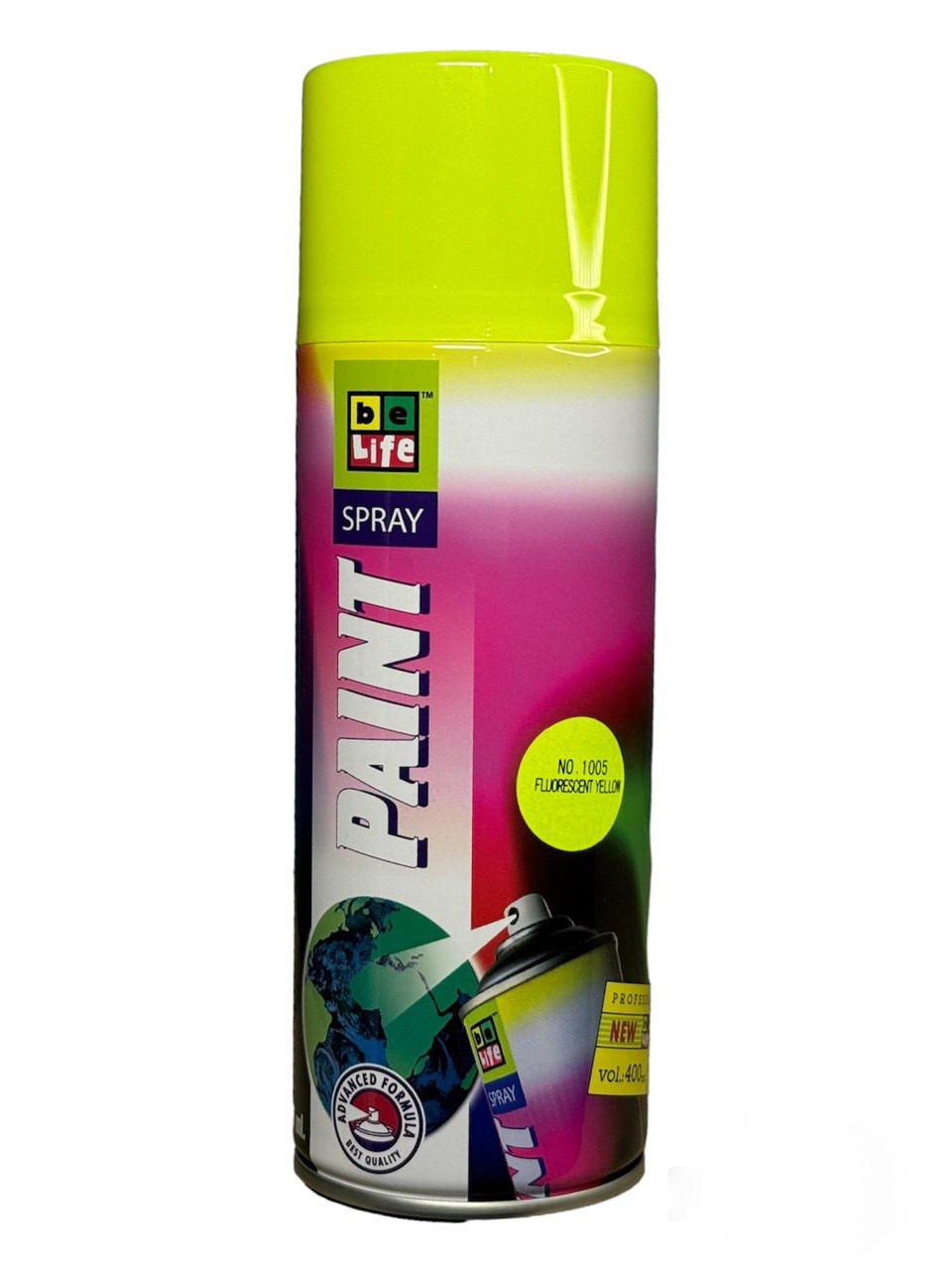 Аерозольна фарба Belife Fluor Paint 400 мл флуоресцентна жовта (1005)