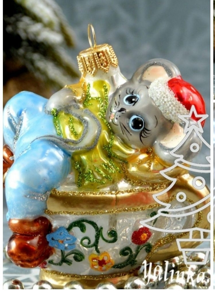 Скляна ялинкова іграшка irena мишка в чашці символ року
