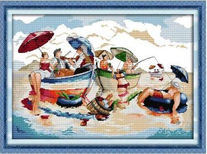 Набір для вишивання за нанесеною на канву схемою "Sea Party ". AIDA 14CT printed, 59*43 см