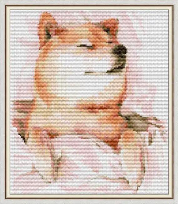Набір для вишивання за нанесеною на канву схемою "Shiba Inu in a Rest".AIDA 14CT printed, 28*32 см