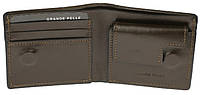 Шкіряний чоловічий гаманець Grande Pelle, коричневе портмоне для карток, купюр і монет, глянцева топ
