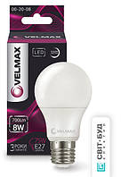 LED лампа VELMAX V-A60, 8W, E27, 4100K, 800Lm, кут 240° .