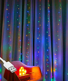Гірлянда штора "Роса", 2x2м, 160 LED, від USB, 8 режимів, 8 ниток