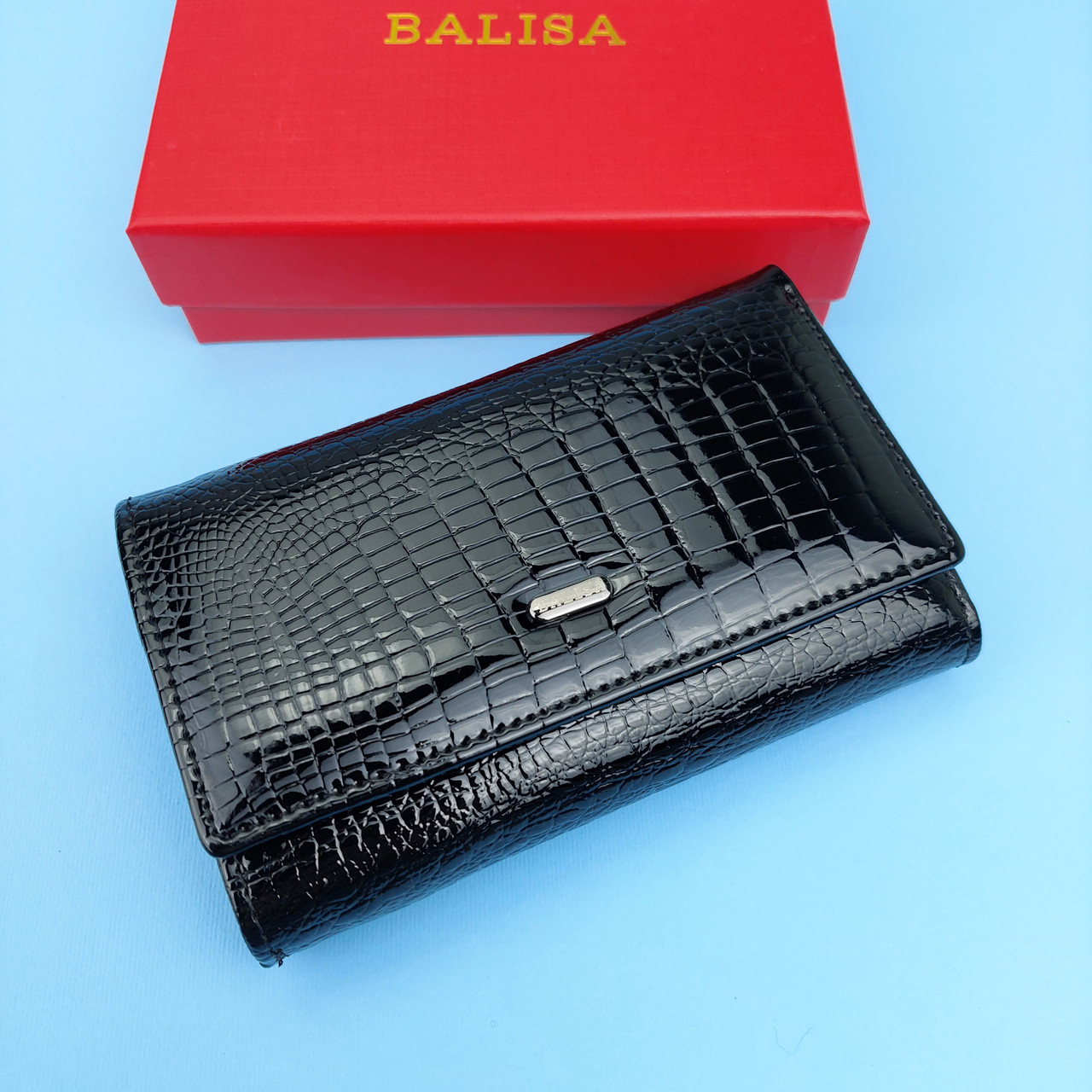 Кошелек женский Balisa кожаный лаковый кожа лак черный из натуральной ...