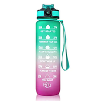 Мотиваційна пляшка для води Refill 1л з часом Green-Pink