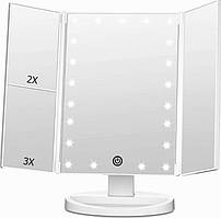 Настільне складане потрійне косметичне дзеркало для макіяжу з підсвіткою LED Magik 22 LED Біле