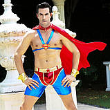 Чоловічий еротичний костюм супермена "Готовий на все Стів" One Size: плащ, портупея, шорти, манжети, фото 3