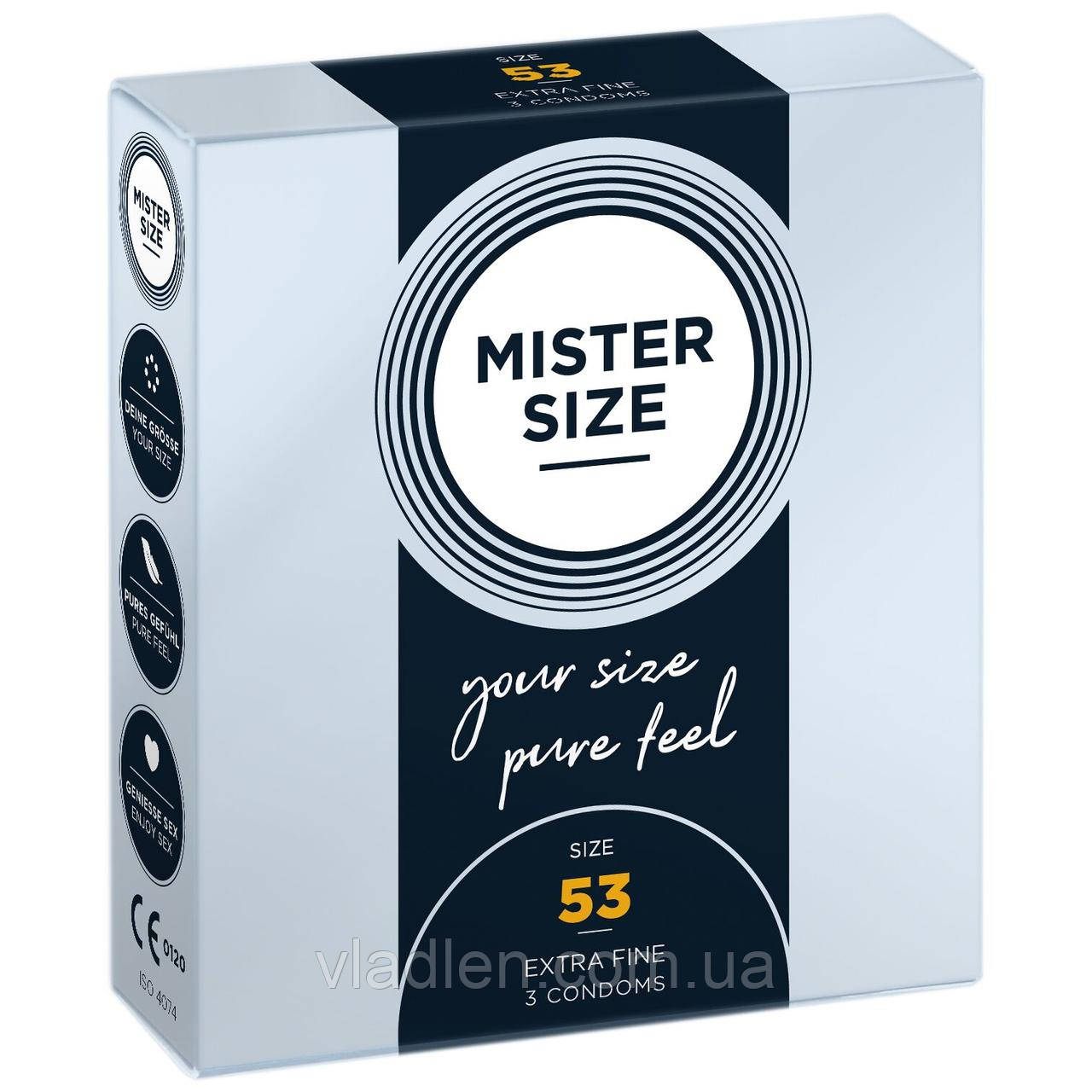 Презервативи Mister Size — pure feel — 53 (3 condoms), товщина 0,05 мм