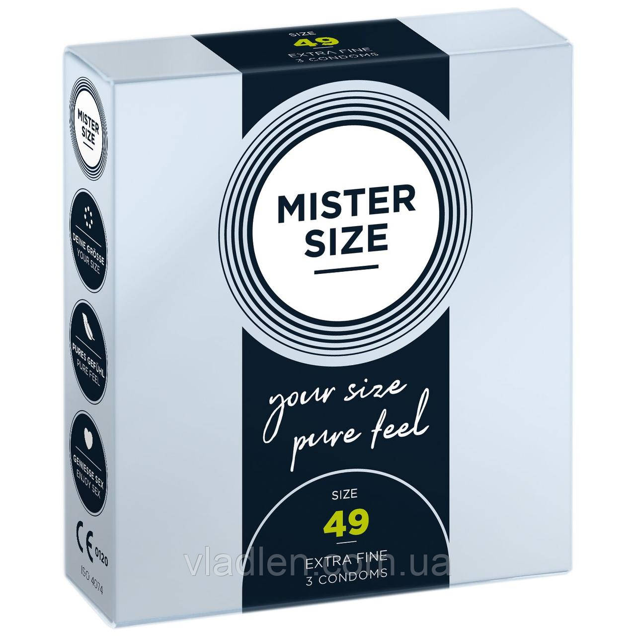 Презервативи Mister Size — pure feel — 49 (3 condoms), товщина 0,05 мм